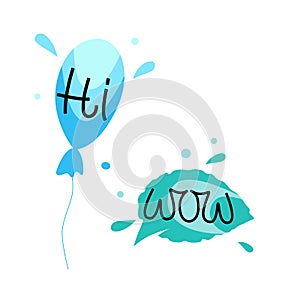 HI WOW Hand draw dialog words of Colorful. Bubble talk phrases.